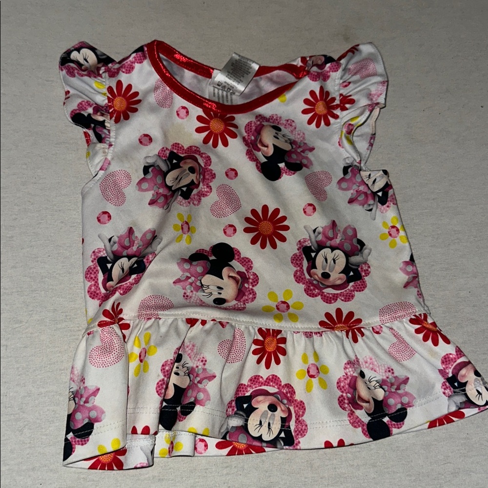 Kids Size 2T Disney Minnie Mouse Red and Pink Floral Dress.